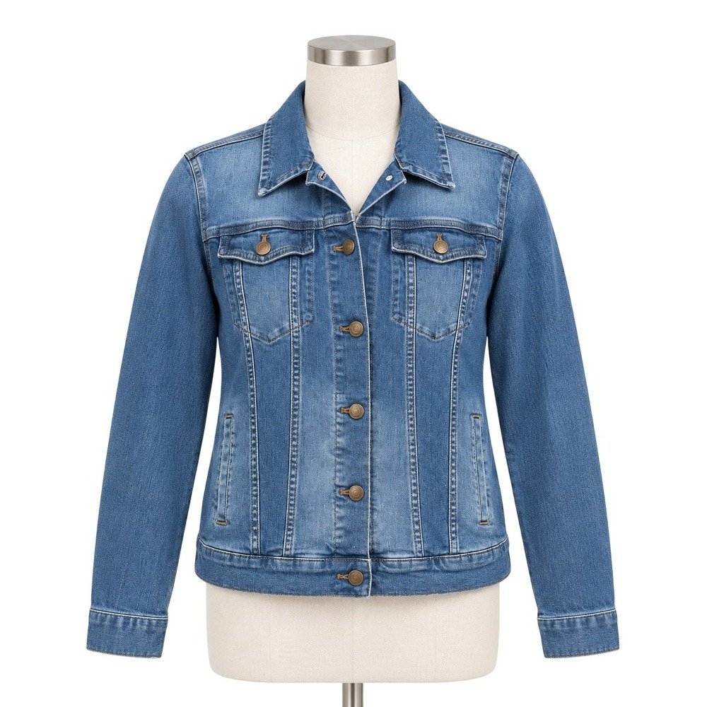 Garnet Hill Jacket Womens 14 Blue Denim Organic Cotton Stretch Button Pockets